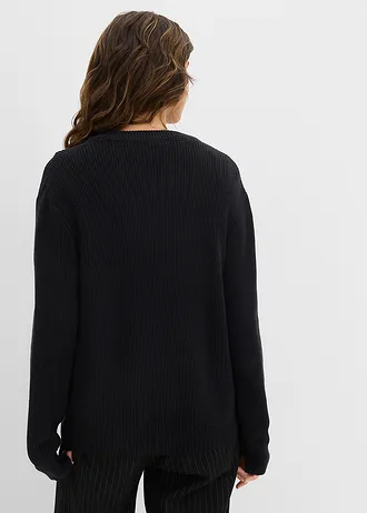 Fijn gebreid vest met ronde hals, Kleur: zwart