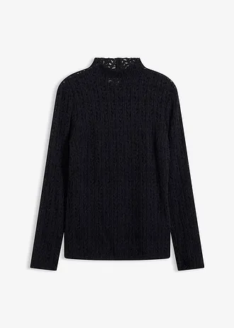 T-shirt col roulé en dentelle • noir • Boutique bonprix