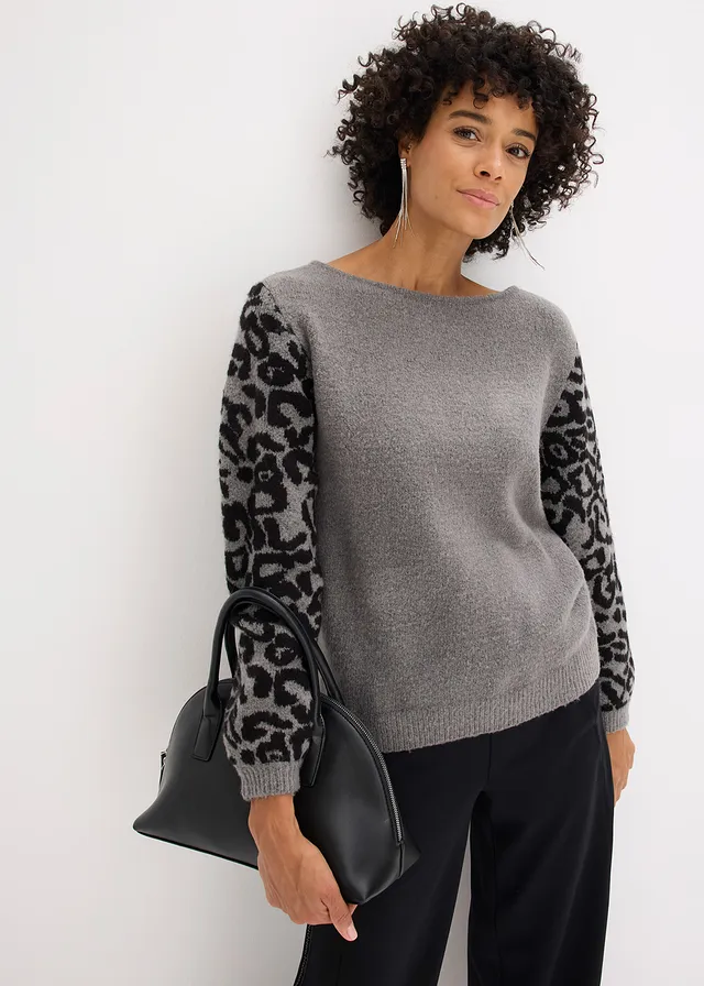 Pull à motif léopard • gris chiné/noir • product-page.page-title-suffix