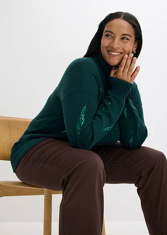 Oversized trui in een zachte viscosemix • diepgroen plus size • bonprix online shop