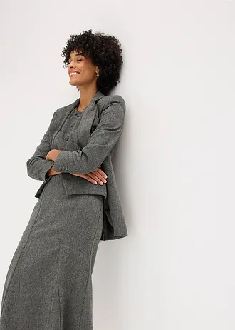 Jupe longue à godets, aspect tweed • noir-écru chiné • Boutique bonprix