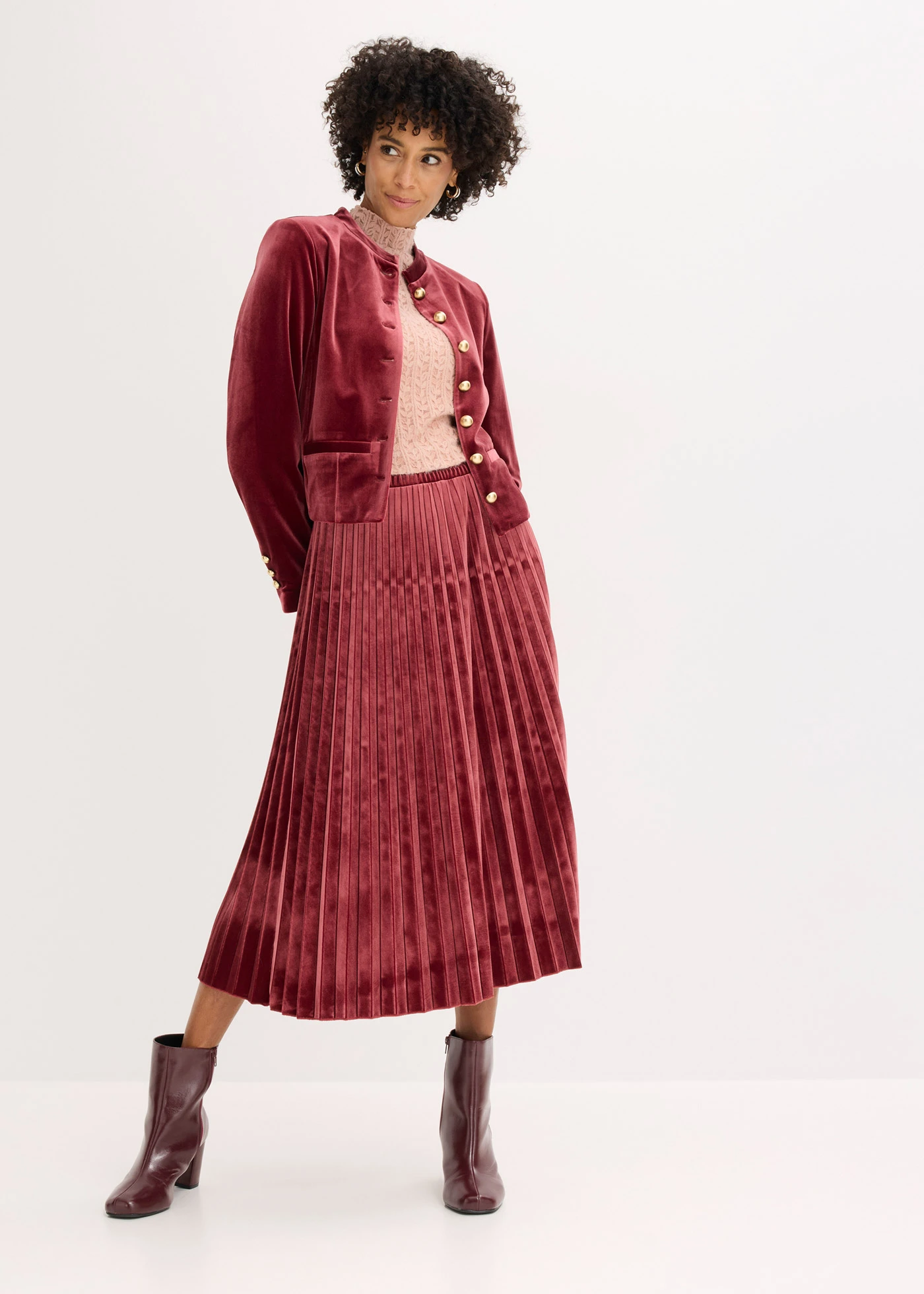 Bluză cu guler rulat din dantelă • roz vintage • magazin bonprix