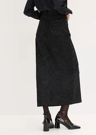 Fustă din material elastic cu bumbac • negru-gri fumuriu paisley • magazin bonprix