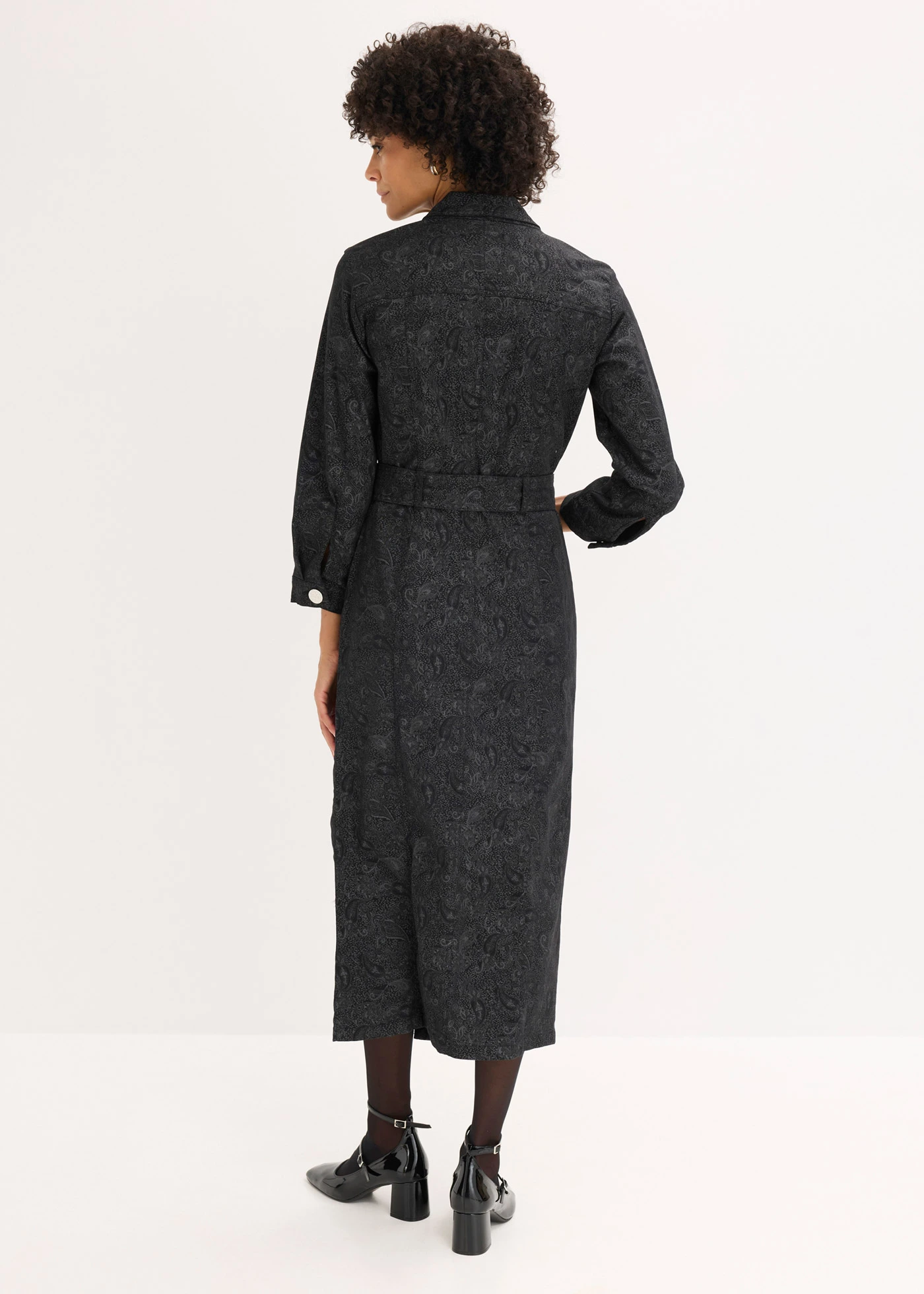 Twill jurk met riem (2-dlg. set) • zwart-rookgrijs paisley • bonprix online shop