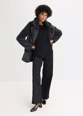 Bluzka z dekoltem w falę z dzianiny punto di roma • czarny • sklep bonprix