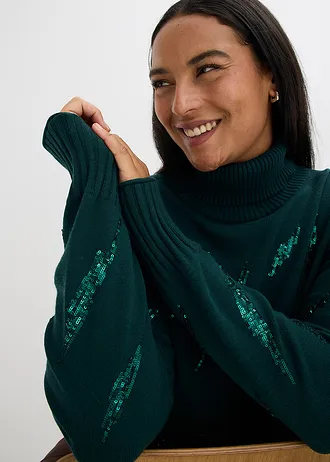 Oversized trui in een zachte viscosemix • diepgroen plus size • bonprix online shop