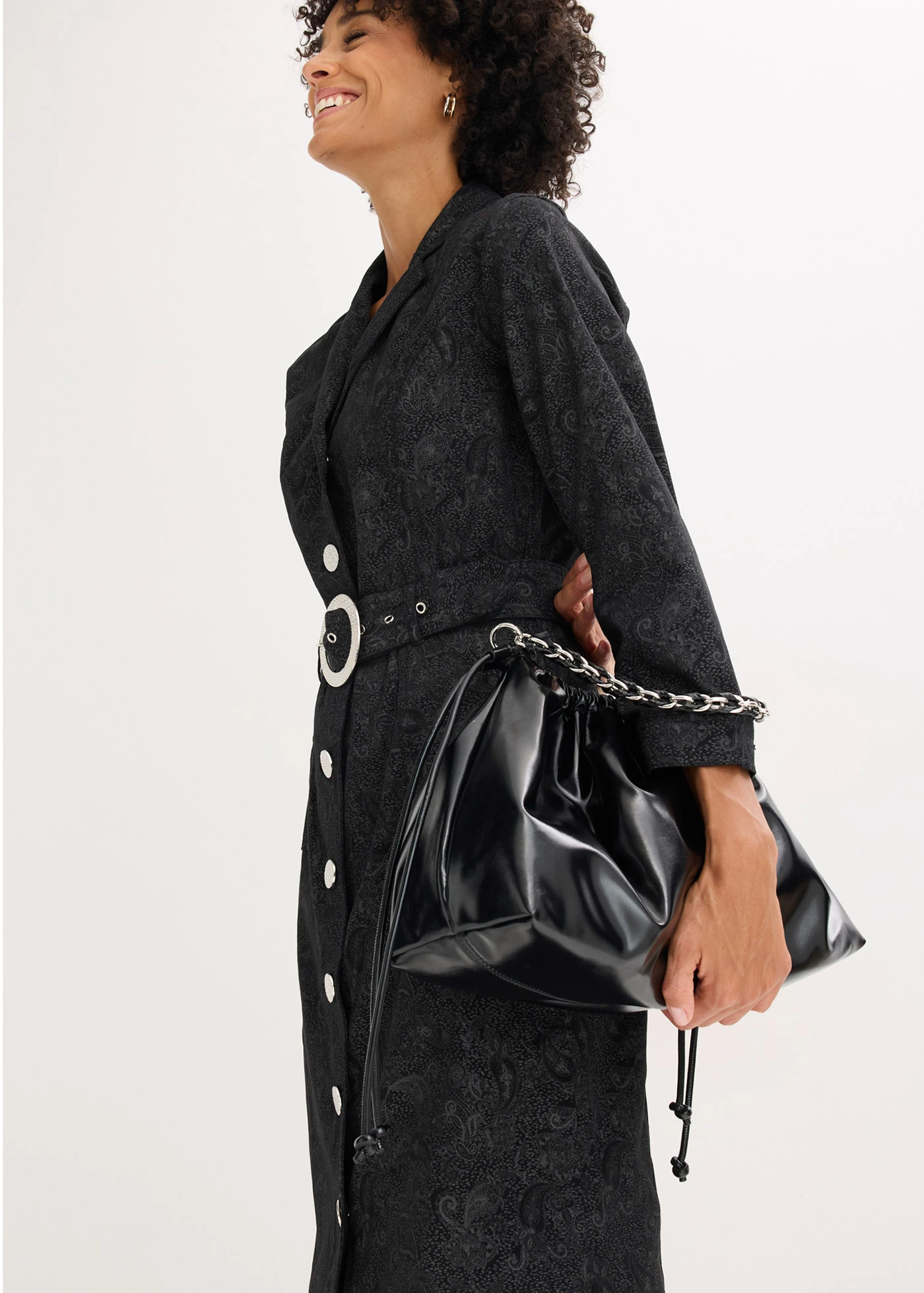 Twill jurk met riem (2-dlg. set) • zwart-rookgrijs paisley • bonprix online shop