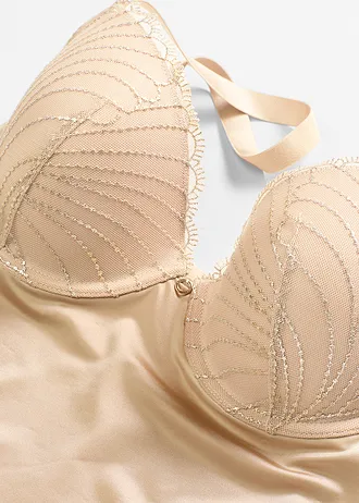 Top modelator cu cupe vătuite și aspect lucios, efect modelator mediu • maro saharian • magazin bonprix