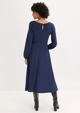 Robe en Punto di Roma avec dentelle • bleu foncé • Boutique bonprix