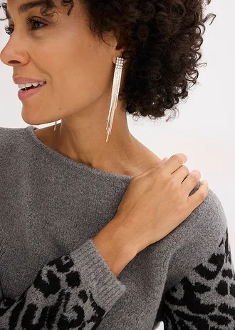 Svetr s leopardím vzorem • šedý melír-černá • bonprix obchod