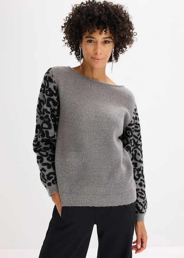 Pull à motif léopard • gris chiné/noir • product-page.page-title-suffix