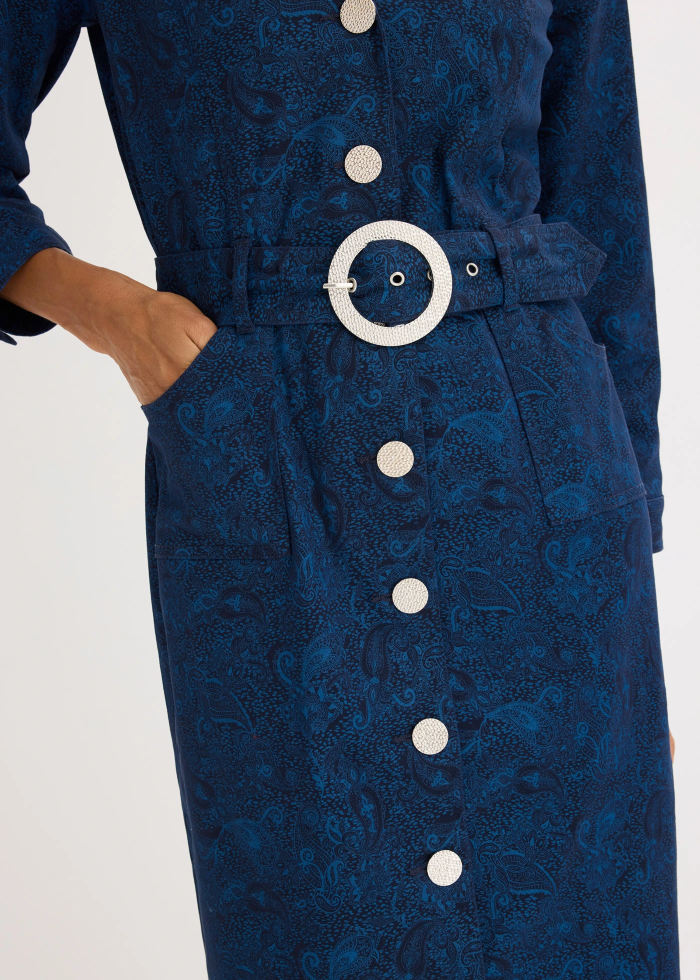 Twill jurk met riem (2-dlg. set) • donkerblauw-lichtindigo paisley • bonprix online shop