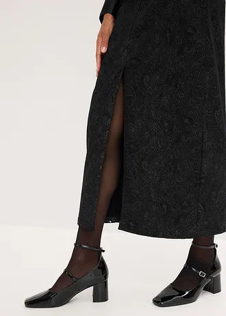 Fustă din material elastic cu bumbac • negru-gri fumuriu paisley • magazin bonprix