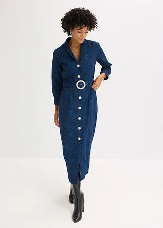 Twill jurk met riem (2-dlg. set) • donkerblauw-lichtindigo paisley • bonprix online shop