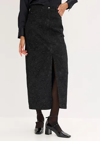 Fustă din material elastic cu bumbac • negru-gri fumuriu paisley • magazin bonprix