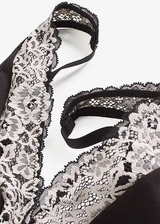Bralette melltartó merevítő nélkül, bio-pamuttal és csipkével • fekete/gyapjúfehér • bonprix áruház