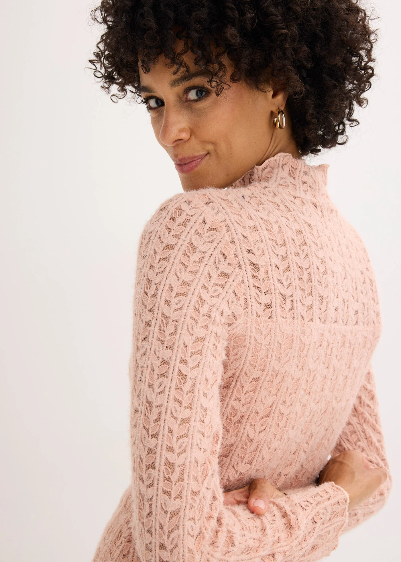 Rolákové tričko z čipky • vintage ružová • obchod bonprix