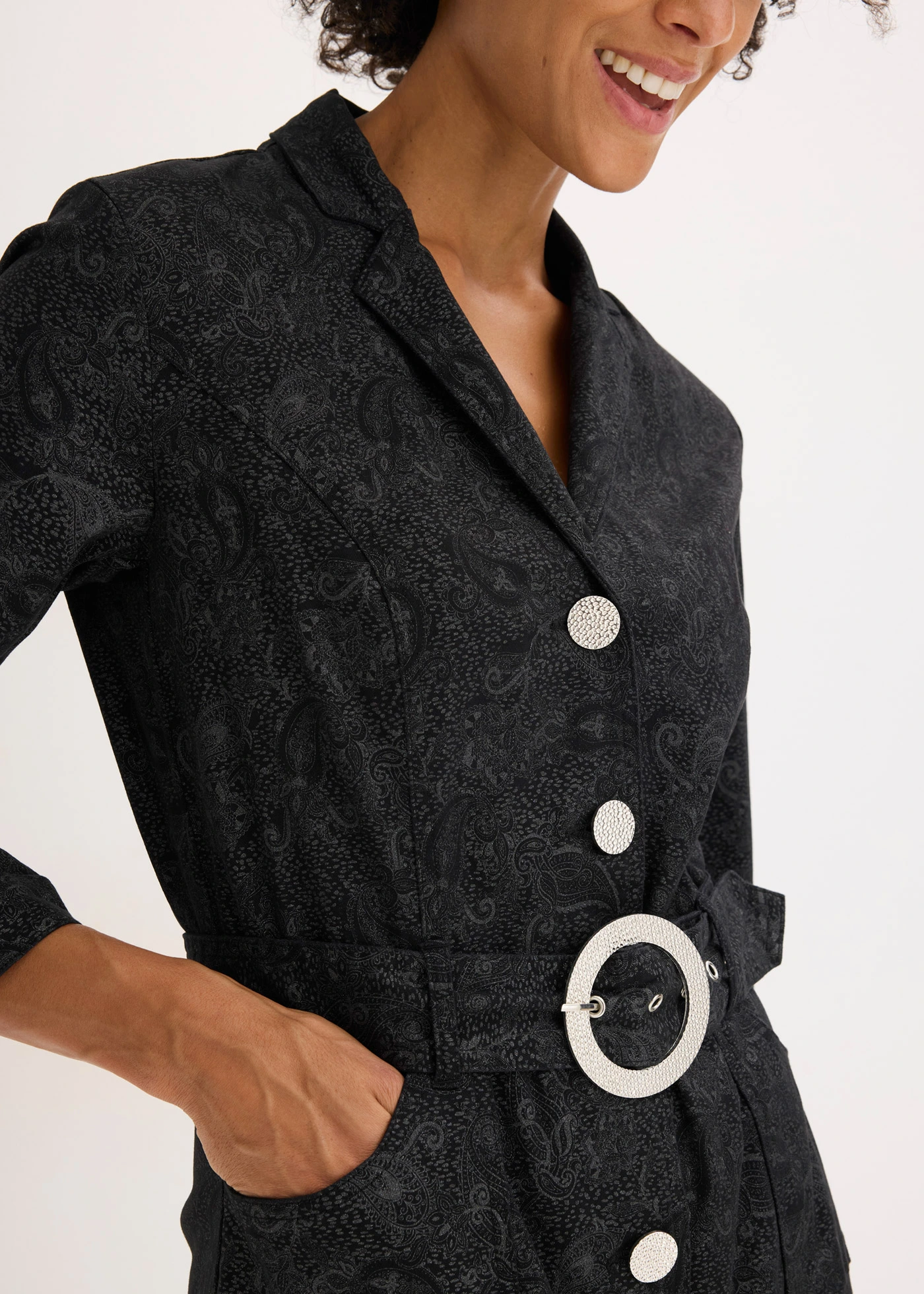 Keprové šaty s opaskem (2dílná souprava) • černo-kouřově šedá s kašmírovým vzorem • bonprix obchod