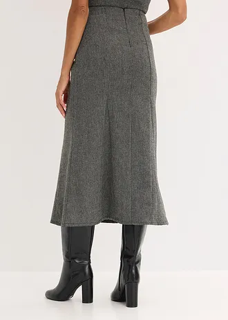 Godetrock in tweedlook, Kleur: zwart-wolwit gemêleerd