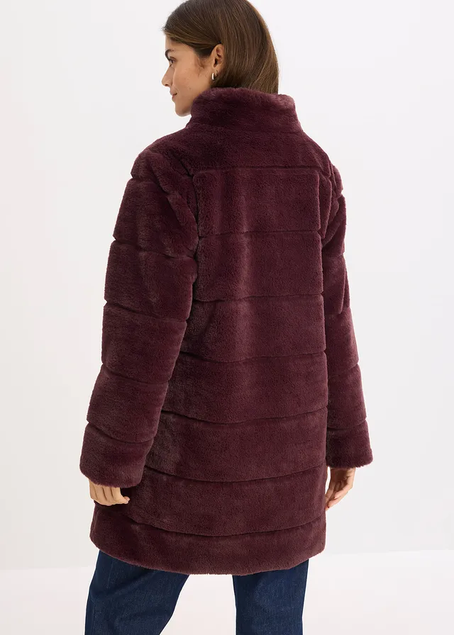 Lange jas van imitatiebont, Kleur: wijnrood