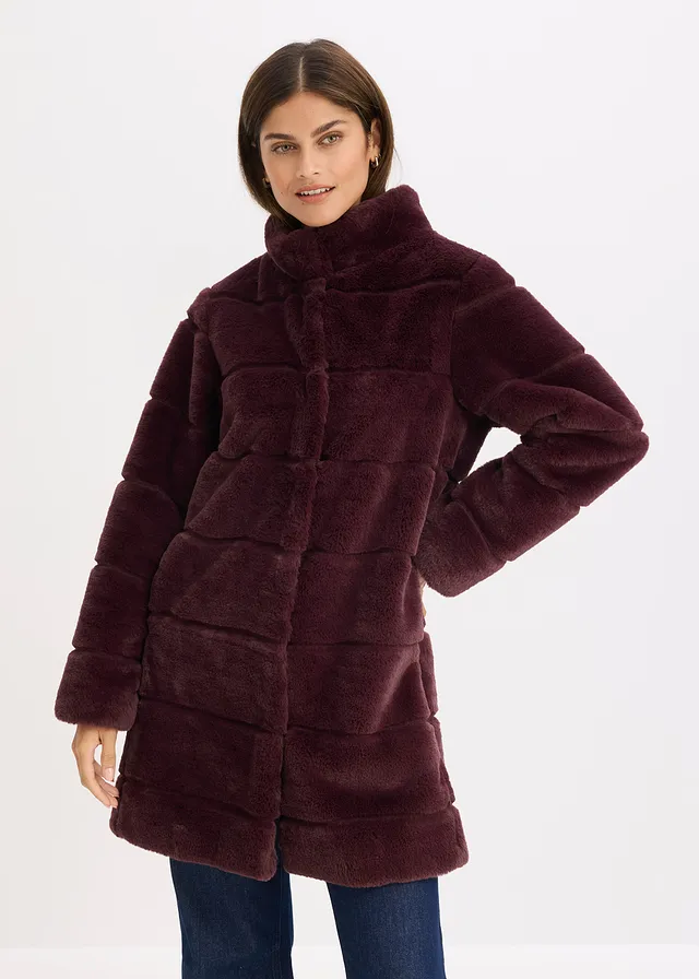 Lange jas van imitatiebont, Kleur: wijnrood