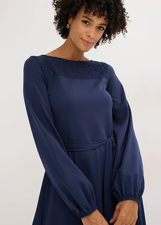Robe en Punto di Roma avec dentelle • bleu foncé • Boutique bonprix