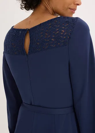 Robe en Punto di Roma avec dentelle • bleu foncé • Boutique bonprix