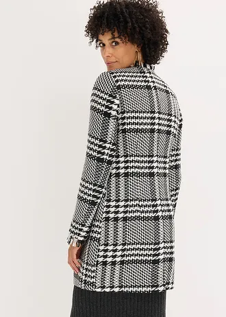 Lange blazer van bouclé, Kleur: zwart-wolwit geruit