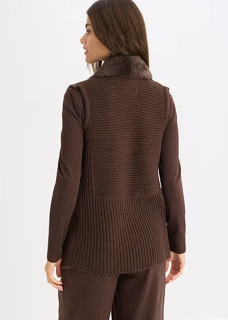 Gilet sans manches en tissu peluche • marron foncé • Boutique bonprix