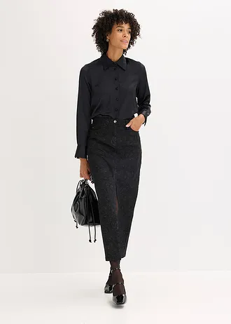 Fustă din material elastic cu bumbac • negru-gri fumuriu paisley • magazin bonprix