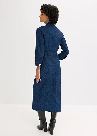 Twill jurk met riem (2-dlg. set), Kleur: donkerblauw-lichtindigo paisley