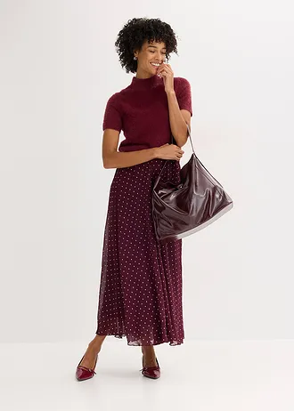 Jupe en mousseline effet froissé • bordeaux pois beige mat • Boutique bonprix