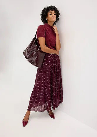 Jupe en mousseline effet froissé • bordeaux pois beige mat • Boutique bonprix