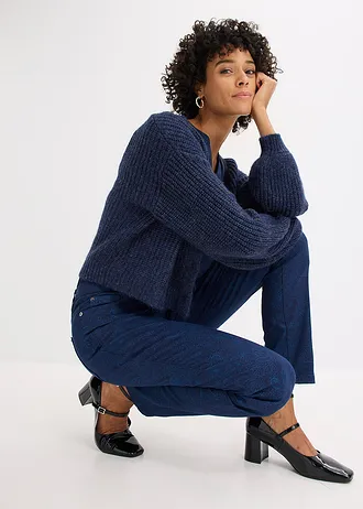 Keprové kalhoty s luxusním potiskem • tmavě modro-světlá indigo s kašmírovým vzorem • bonprix obchod