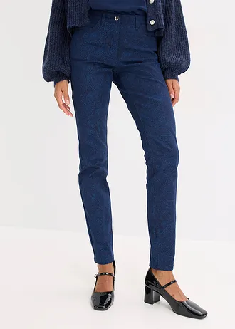 Twill broek met elegante print, Kleur: donkerblauw-lichtindigo