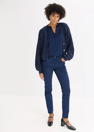 Twill broek met elegante print, Kleur: donkerblauw-lichtindigo