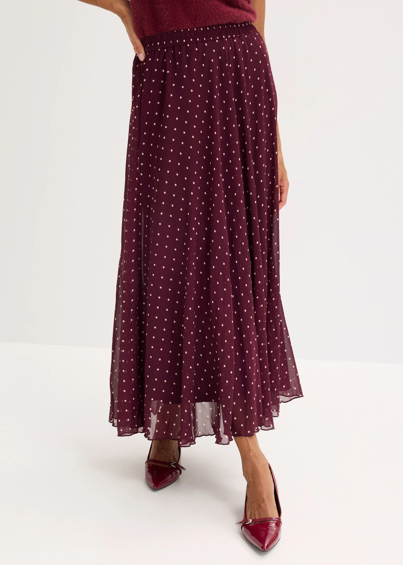 Jupe en mousseline effet froissé • bordeaux pois beige mat • Boutique bonprix