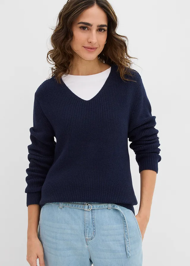 Pull en maille côtelée 100% coton • bleu foncé • product-page.page-title-suffix