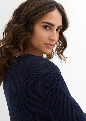 Pull en maille côtelée 100% coton • bleu foncé • Boutique bonprix