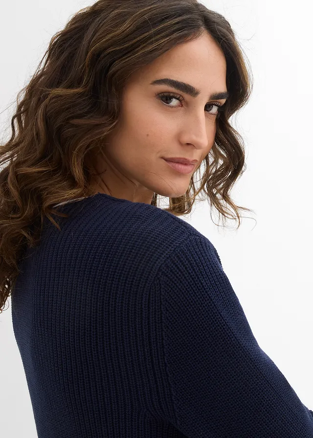 Pull en maille côtelée 100% coton • bleu foncé • product-page.page-title-suffix