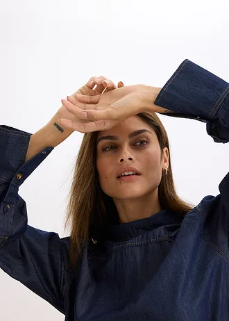 Džínová halenka s vysokými manžetami • sytě modrý denim unwashed • bonprix obchod