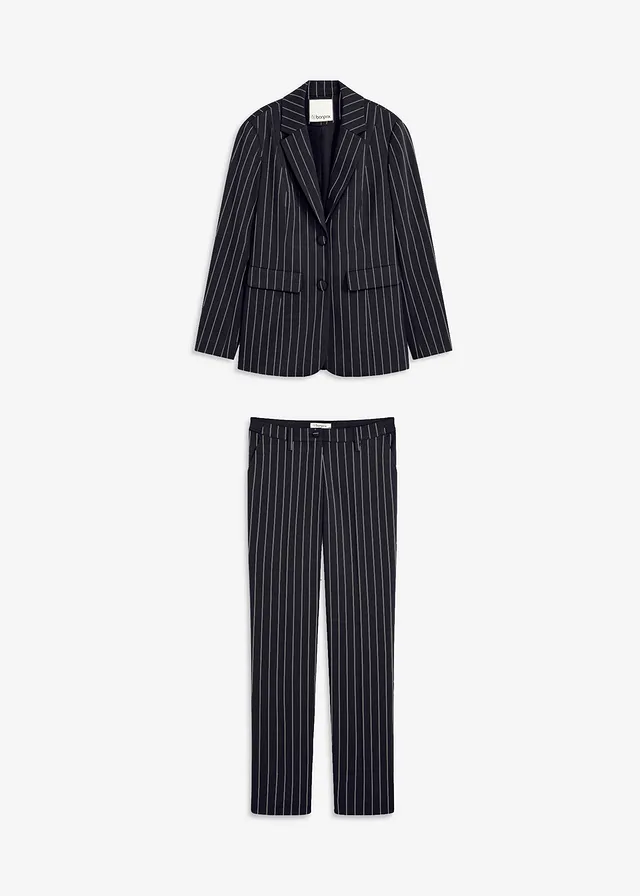 Costum cu pantaloni (2 piese) cu model cu dungi fine