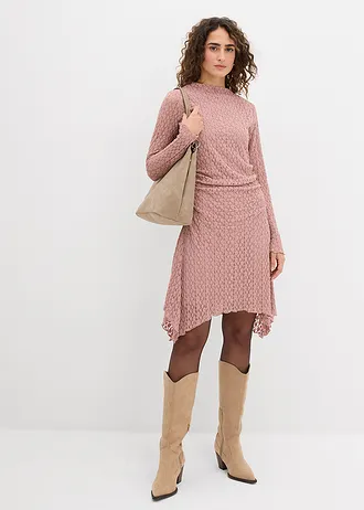 Rochie din dantelă cu tiv în colțuri • roz/gri • magazin bonprix