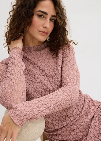 Rochie din dantelă cu tiv în colțuri • roz/gri • magazin bonprix