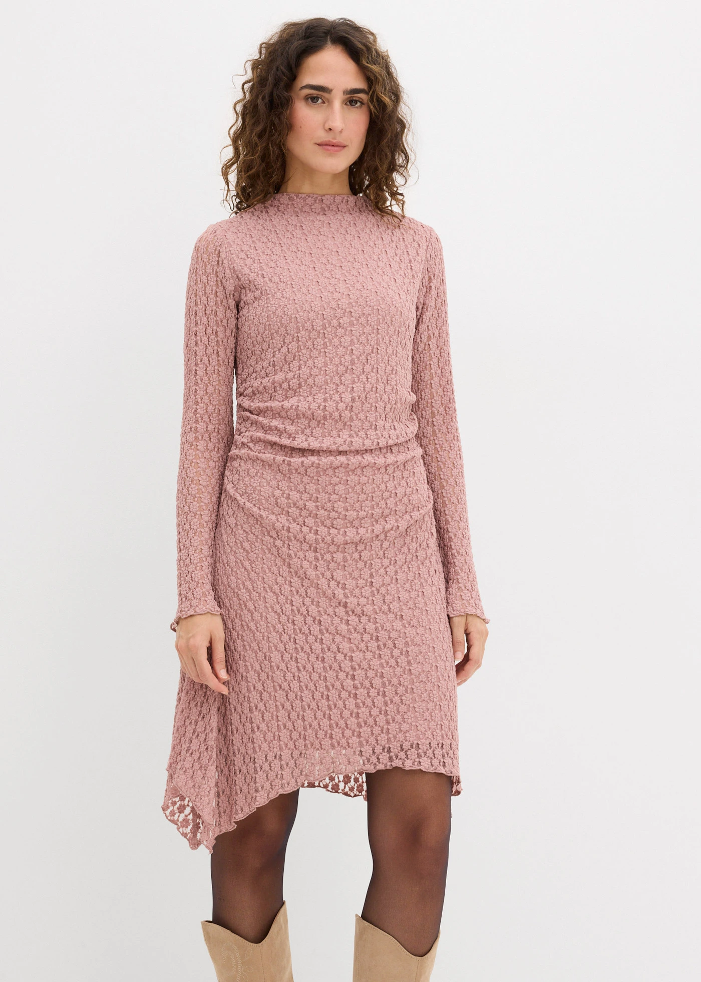 Rochie din dantelă cu tiv în colțuri • roz/gri • magazin bonprix