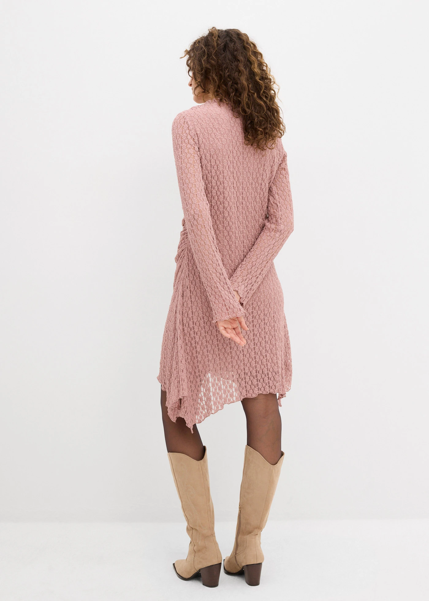 Rochie din dantelă cu tiv în colțuri • roz/gri • magazin bonprix