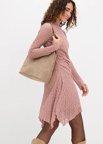 Rochie din dantelă cu tiv în colțuri • roz/gri • magazin bonprix