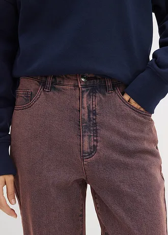 Pantaloni din twill cu efect Acid Wash • roșu-vineriu prespălat • magazin bonprix