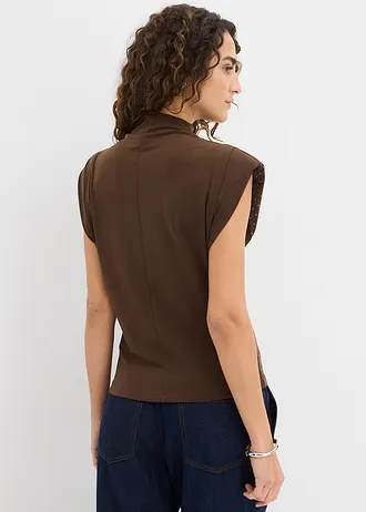 Top met glittersteentjes, Kleur: bruin metallic