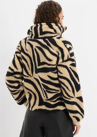 Pulover oversize din teddy-fleece • bej nisipiu mat-negru zebră • magazin bonprix